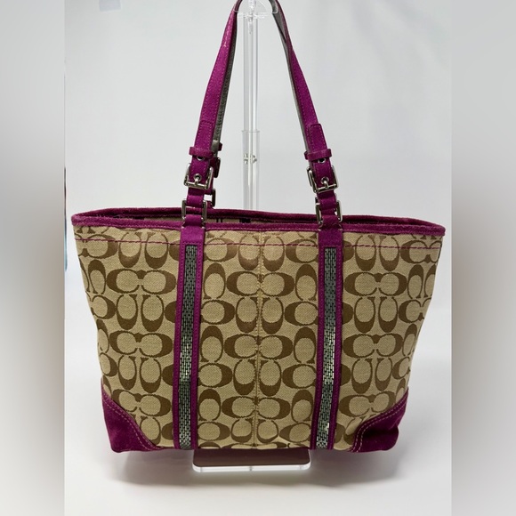 Coach Vintage Signature Canvas Monogram Tote Bag with Metallic and Suede Accents - Picture 2 of 11